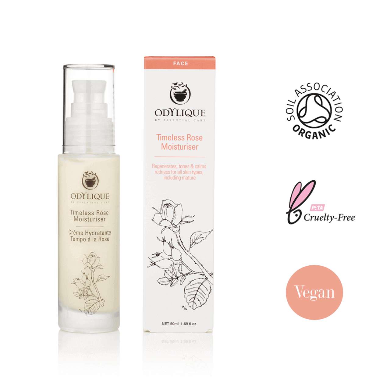 Odylique Timeless Rose Moisturiser 50 ml – obnovujúci antioxidačný ružový hydratačný krém na citlivú pleť – Obrázok 3