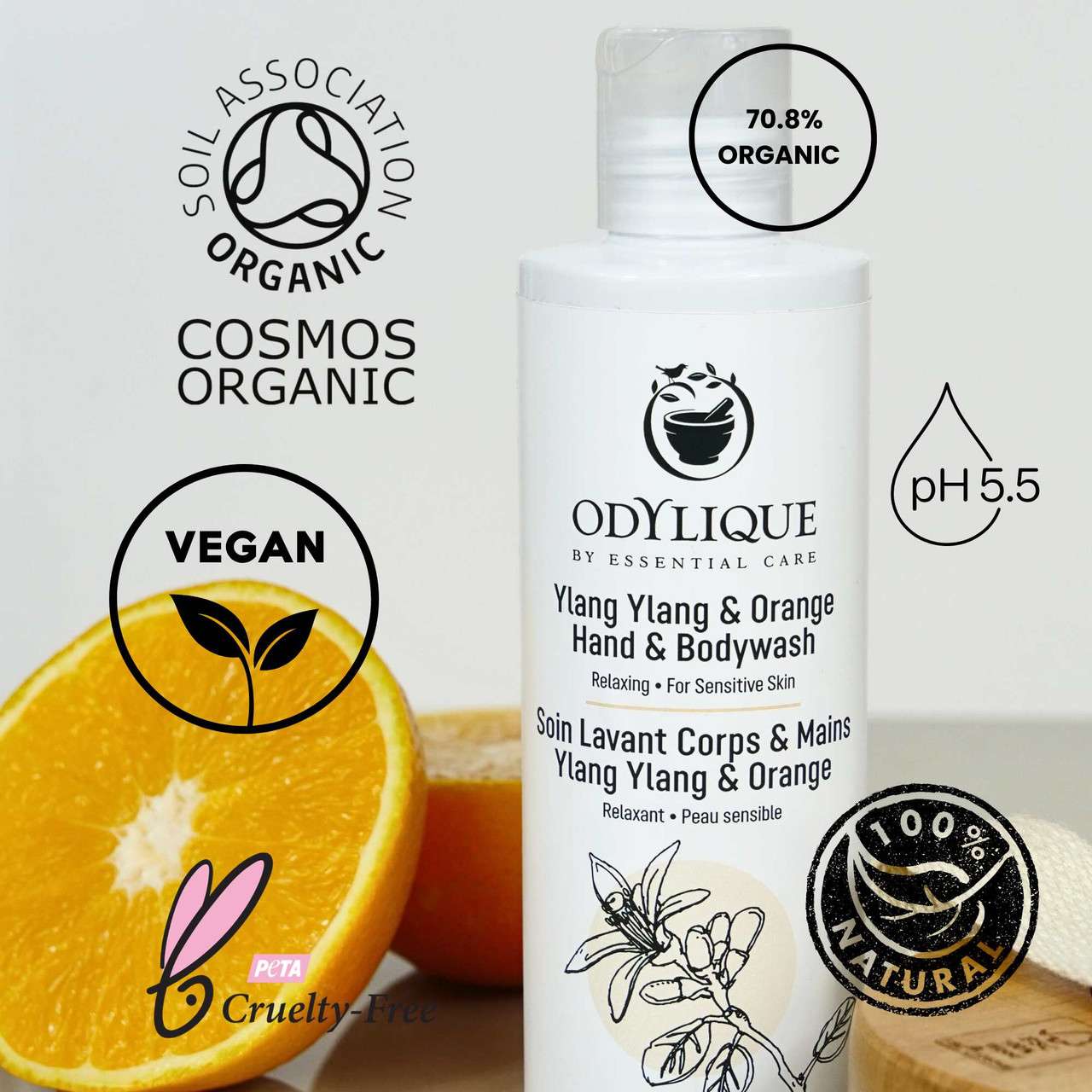 Odylique Jemný sprchový gél Ylang Ylang & Pomaranč 200 ml – Obrázok 2